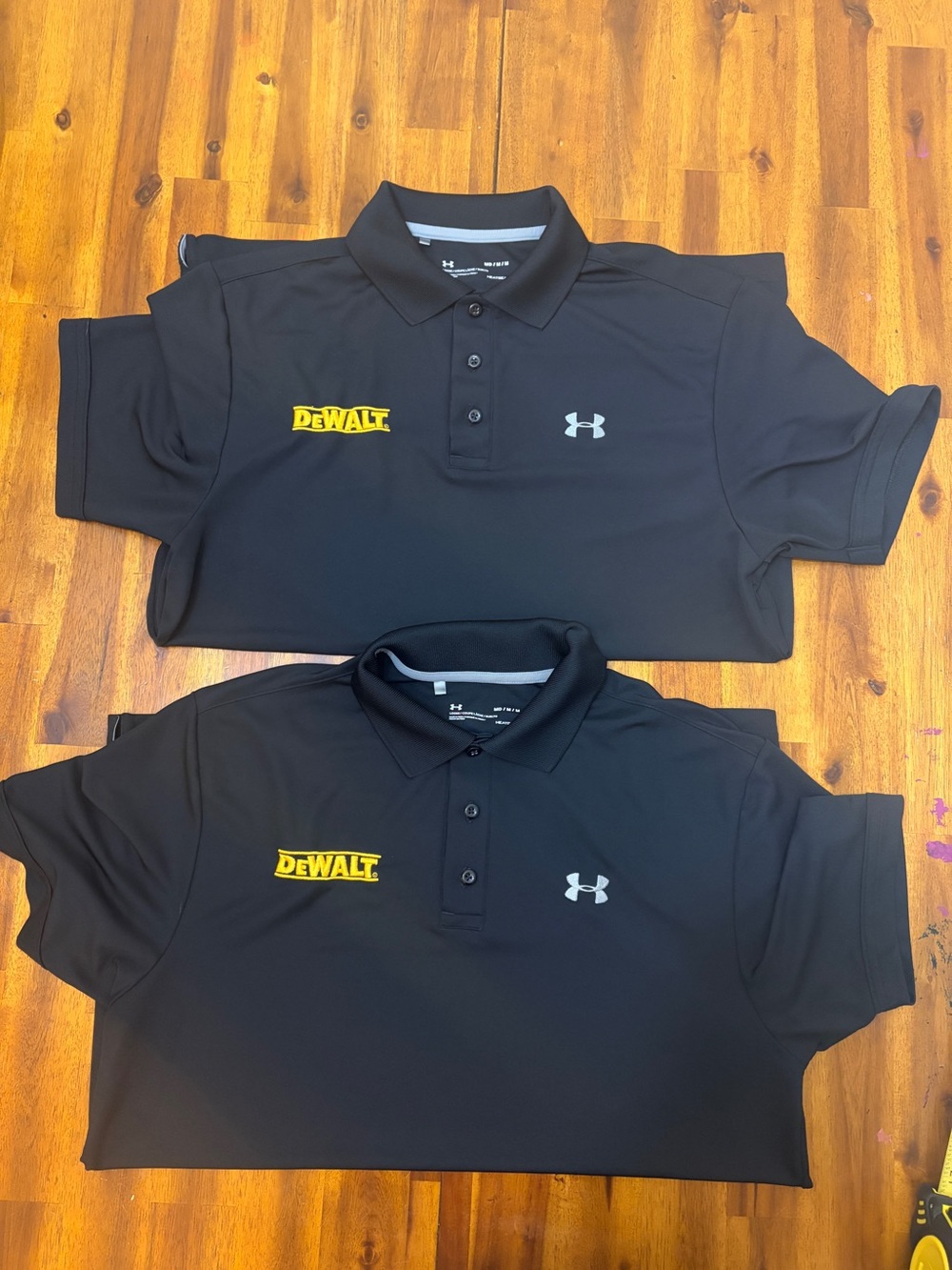 Under Armour Black Polo with Yellow DEWALT Patch - Performance Shirt no tags
